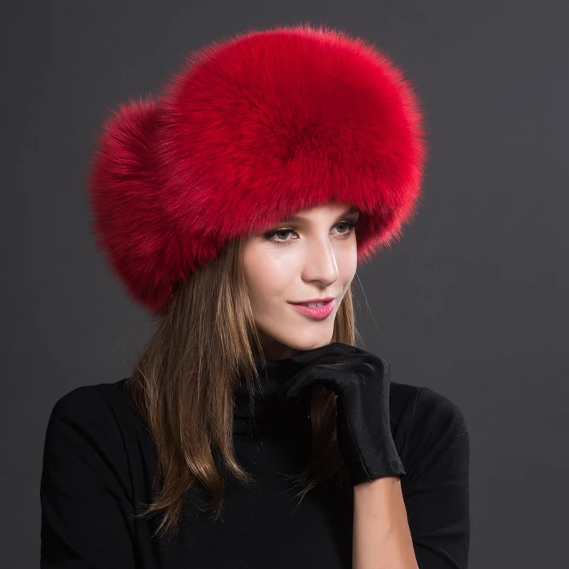 Natural Fox Fur Bomber Hats Winter Warm Women Flurfy Genuine Fox Fur Earfiap Caps Luxury Quality Russian Lady Real Fox Fur Hat