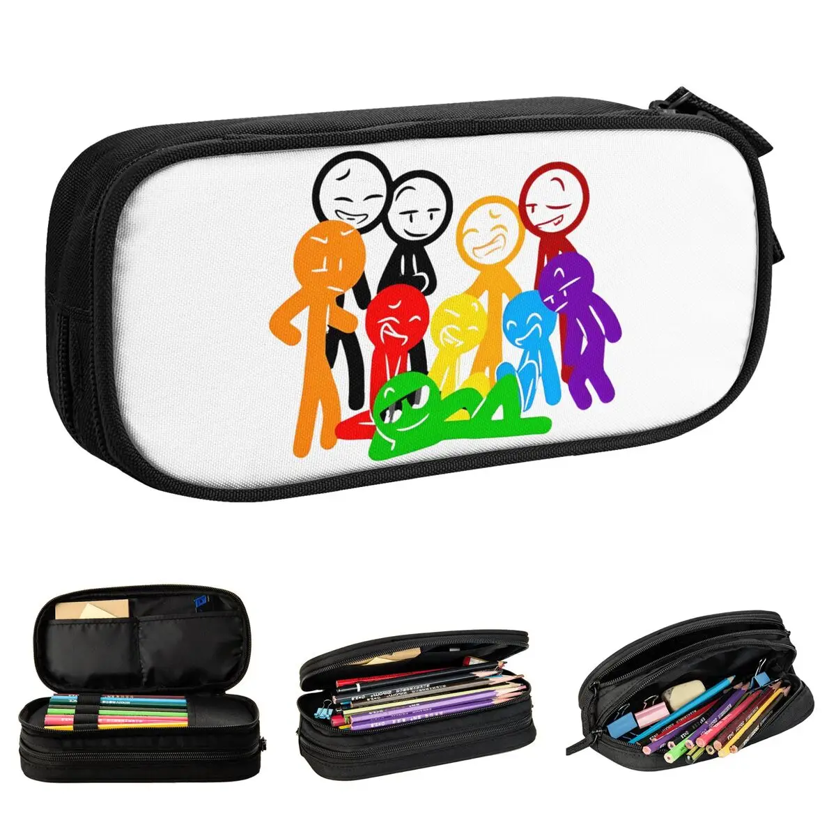 Alan Becker Stick Figures Pen Box Double Layer Large Capacity Office Supplies Pencil Bag Birthday Gift