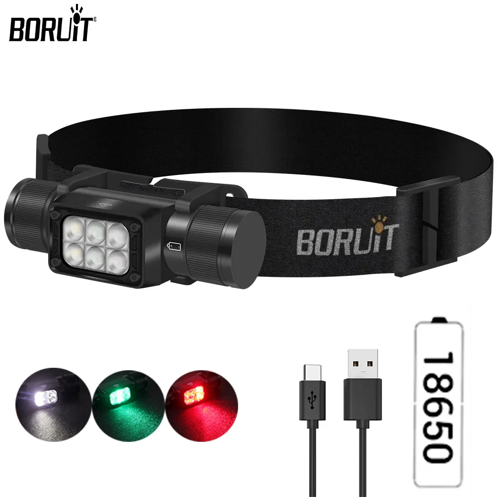 BORUiT HP360 Ultra Powerful LED Headlamp 18650 Battery Type-C Rechargeable Work Headlight Fishing Torch Camping Head Flashlight