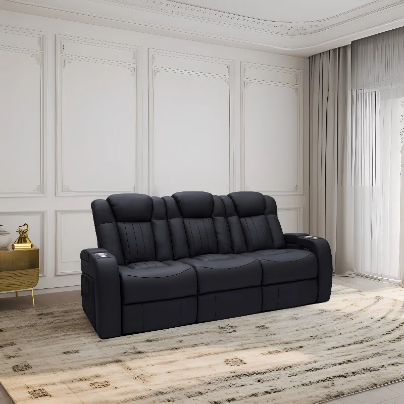 Leather recliner, electric cinema, home cinema sofa with cooling function, cup holder and storage box
