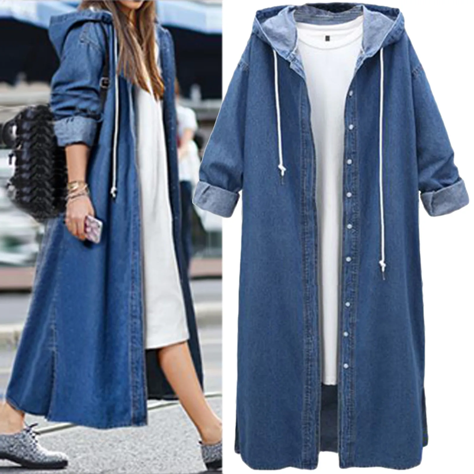 New Women Spring Autumn Long-sleeved Denim Dress Female Button Pocket Vintage Casual Baggy Ladies Streetwear Midi Robe 2024