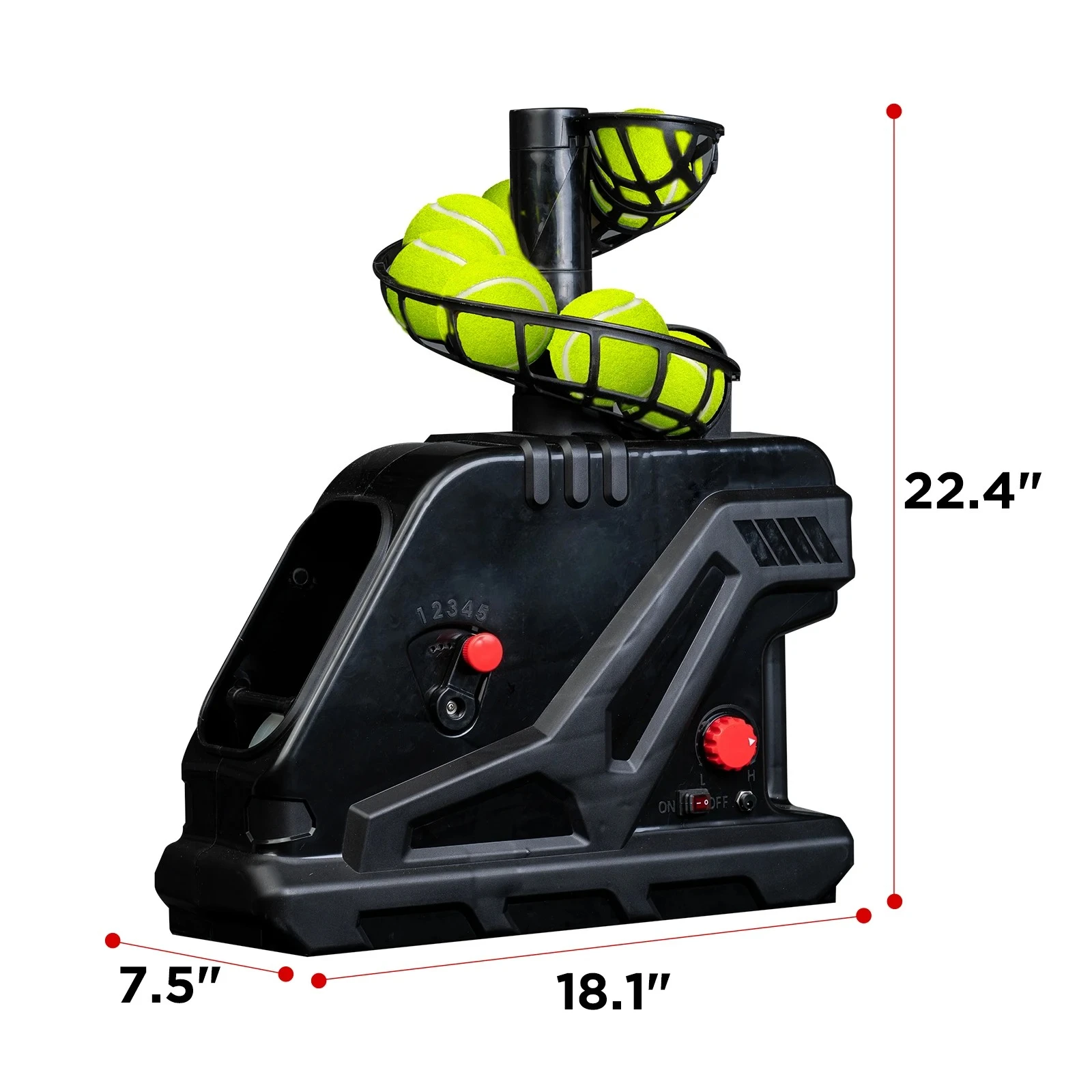 3809BH Tennis Ball Machine – Max 30 MPH, Adjustable Angle & Interval, Stepless Speed Control, Portable Sports Trainer