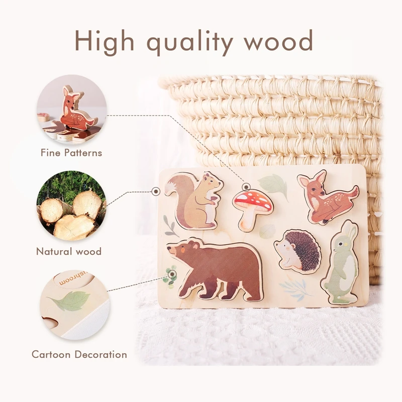 Children Montessori Toys Wooden 3D Puzzles Toys Animals Astronauts Colorful Puzzles Matching Toys For Baby Training Cognitive