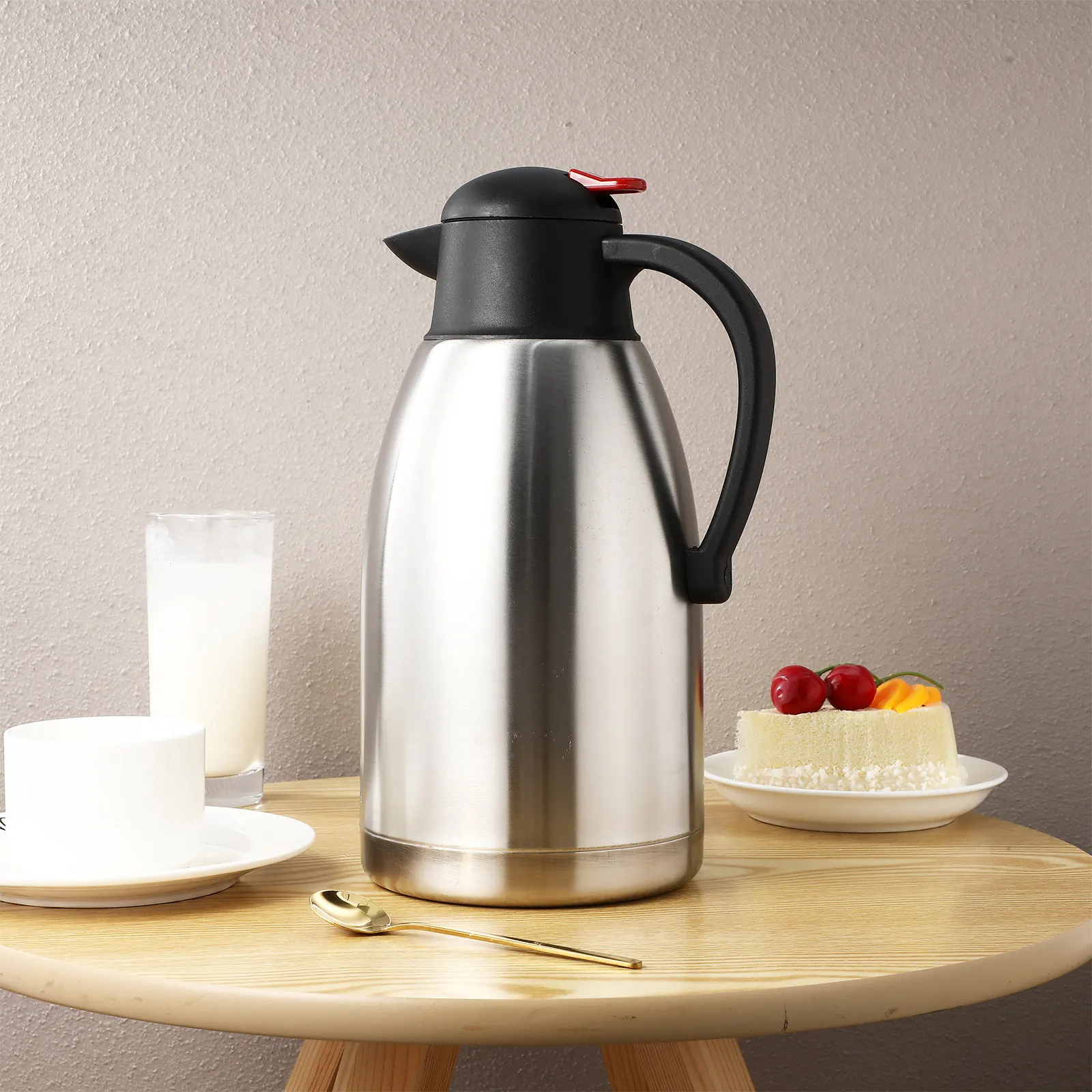 2L Stainless Steel Vacuum Insulated Thermal Coffee Jug with Lid – Heat Retention Carafe for Hot/Cold Drinks