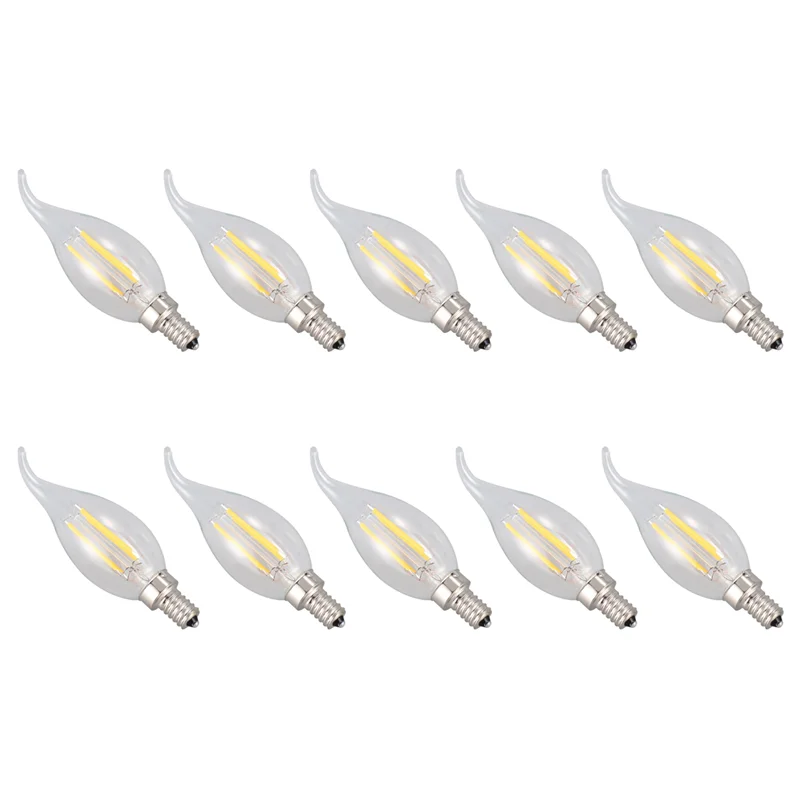 10X Dimmable E12 4W COB  Candle Flame Filament LED Light Bulb Lamp 12.5X3.5Cm