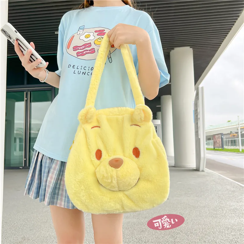 Disney Cute Winnie The Pooh Large-capacity Girl Shoulder Bag Japanese Ins Soft Sister Poop Bear Plush Handbag Tote Bag