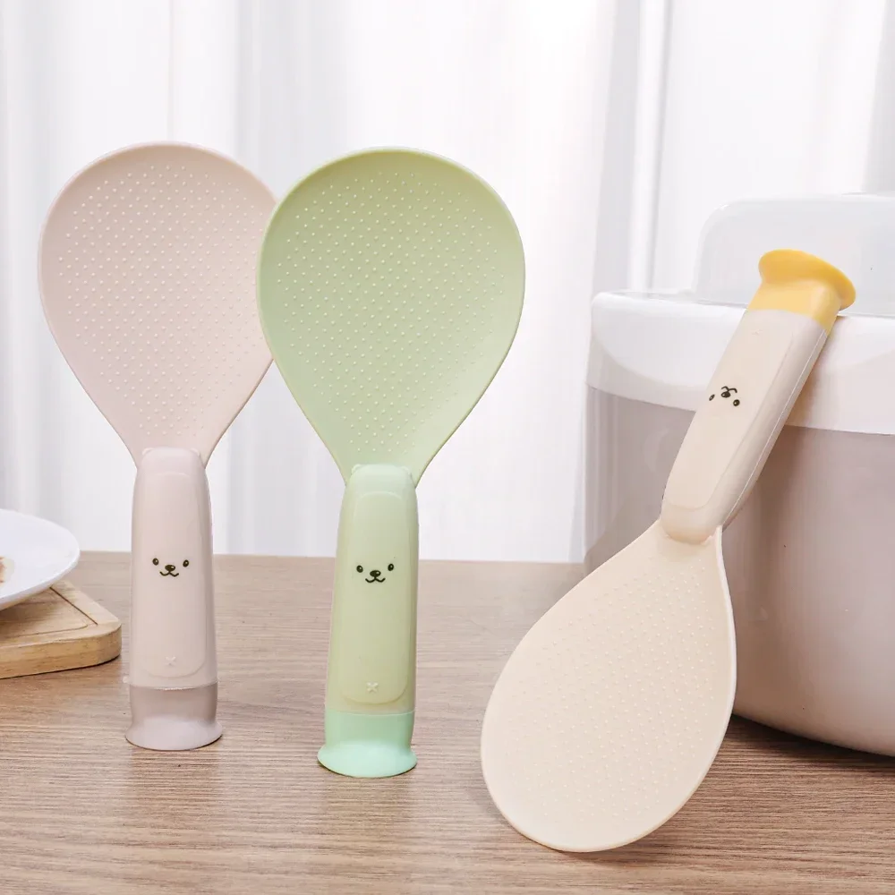New Suction Cup Kitchen Bear Rice Spoon Can Stand Upright Non-stick Rice Cooker Scoop High Temperature Resistance Kitchen Tools