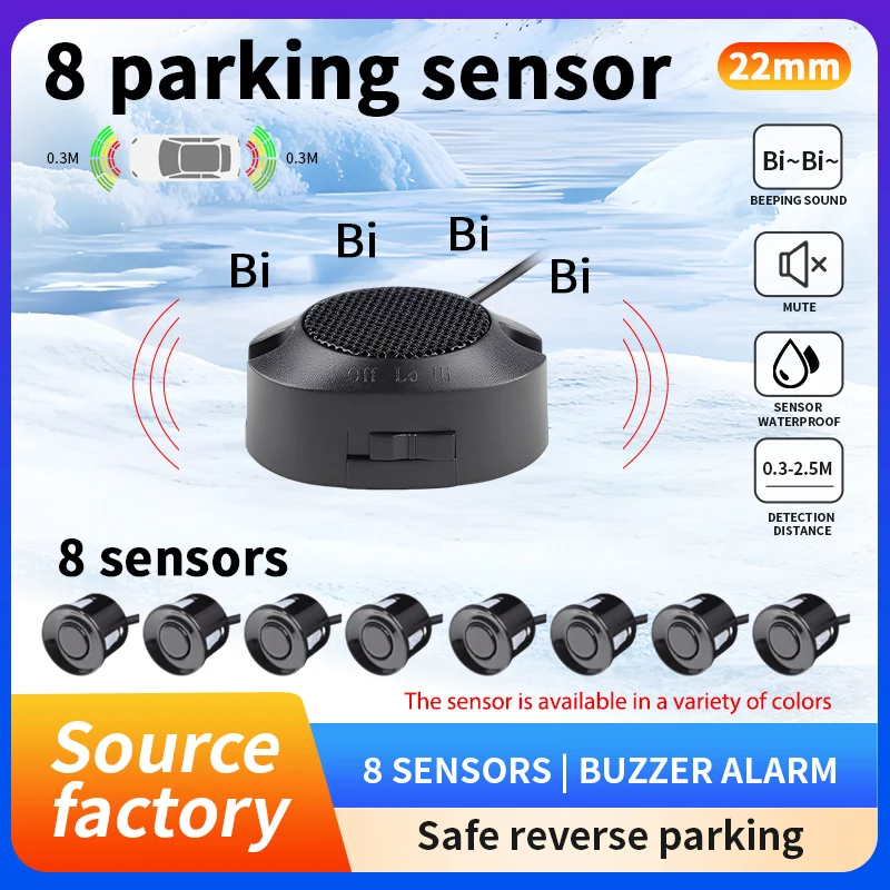 Source Factory 8 Probe 22mm Buzzer Parking Sensor Waterproof 12V Reversing Radar Safe Parking For Car Truck Van RV