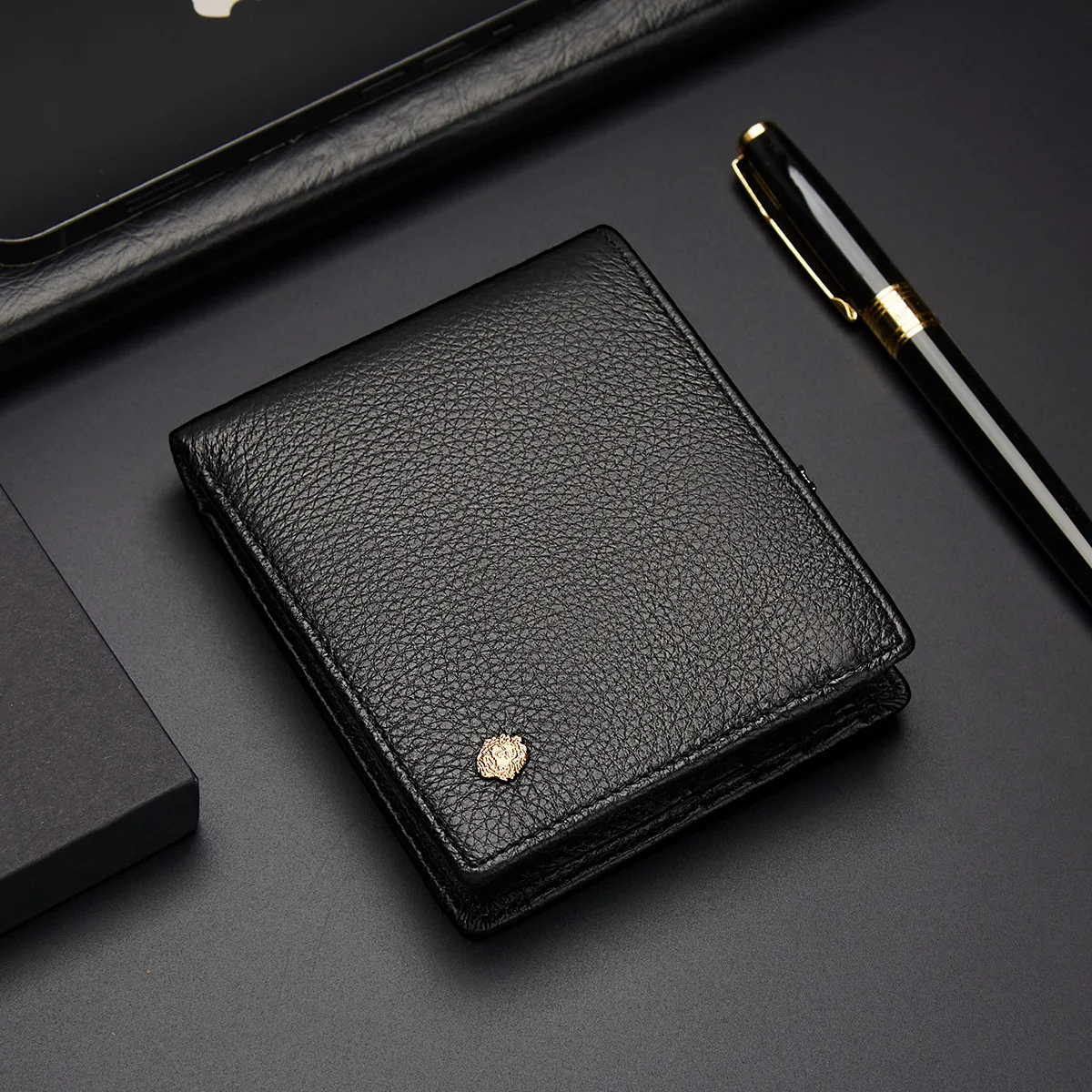 

Простой мужской кожаный кошелек, короткий горизонтальный верхний слой из воловьей кожи, деловой многофункциональный кошелек на молнии