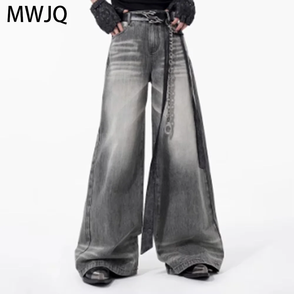 

MWJQ American Y2K Retro Washed Gray Jeans Male Spring High Street Distress Loose Hamdsome Straight Trousers 2025 Tide 010295