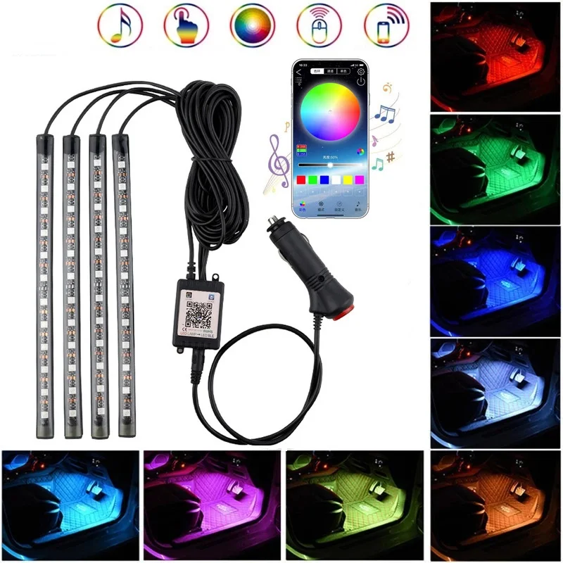 Led Car Foot Ambient Light With USB Cigarette Lighter Backlight Music Control App RGB Auto Interior Decorative Atmosphere Lights