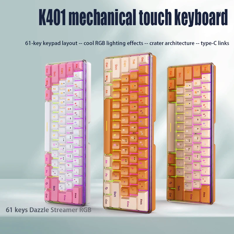 61 Key K401 For PC Laptop Desktop Wired Gaming Film Keyboard RGB Illuminated Keyboard 60% PC Gaming Keys