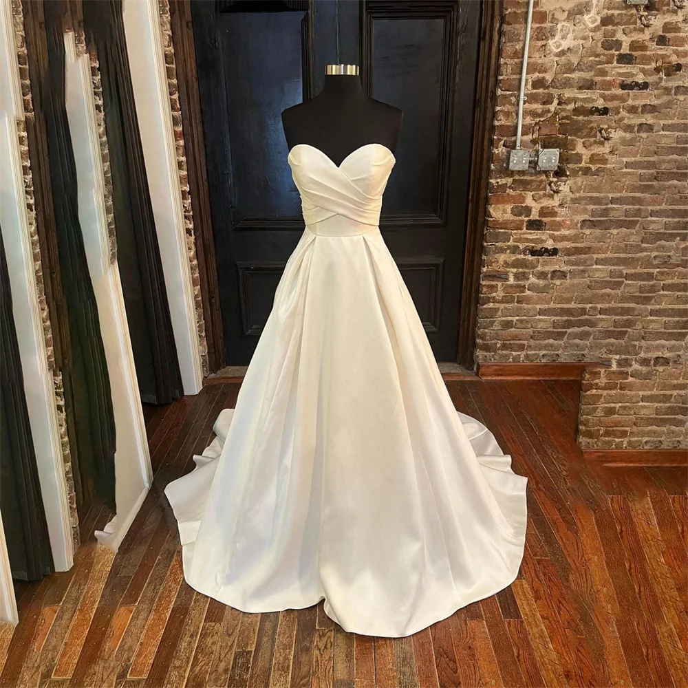 

Lily White Satin Elegant Sexy Wedding Party Dress A-Line Sweetheart Neck Celebrity Dress Special Occasion Dress robes du soir