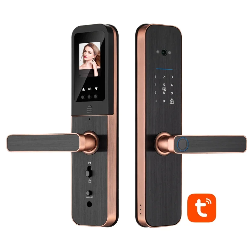 Camera Peephole euro 85mm mortise Smart door lock Remotely unlock tuya wifi biometic fingerprint Pincode Card Digital door lock