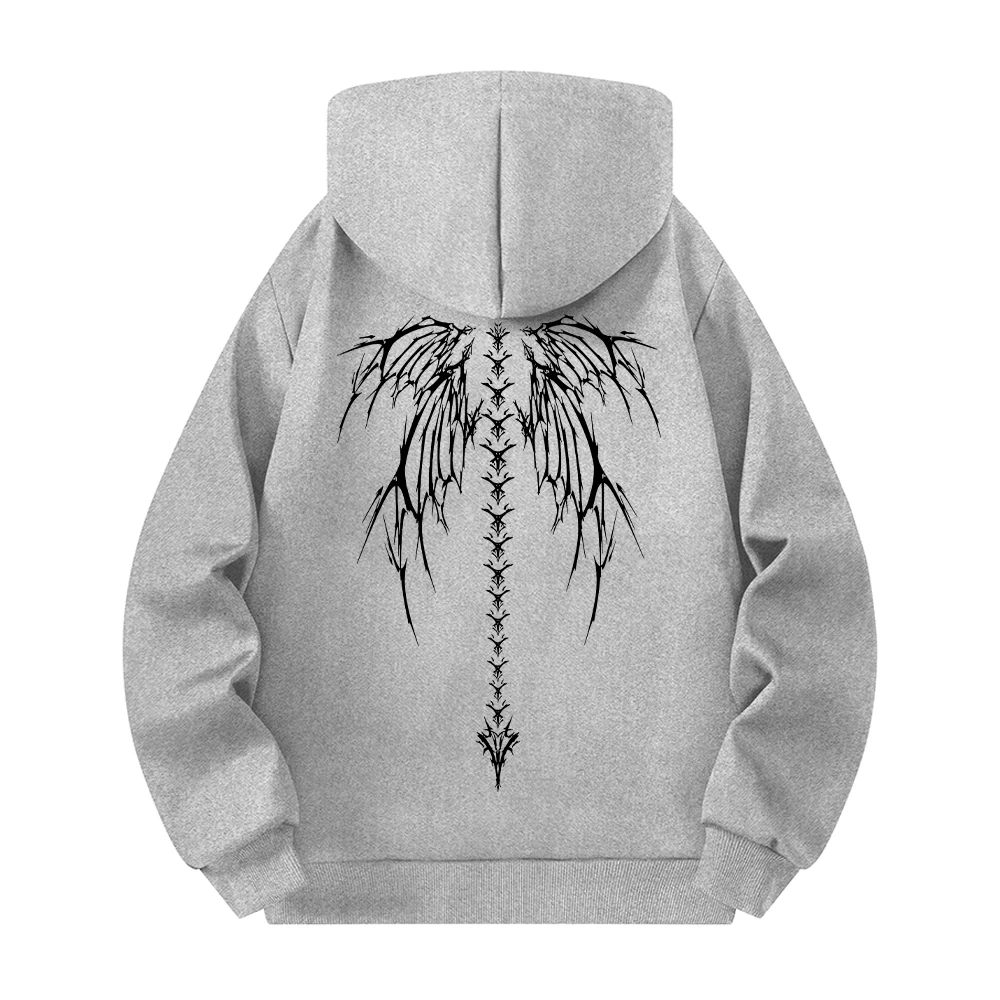 Men's Thorn Wings Print Half Zip Hoodies Trendy Casual Sweatshirt Autumn And Winter Outdoor Fitness Running Commuter Top
