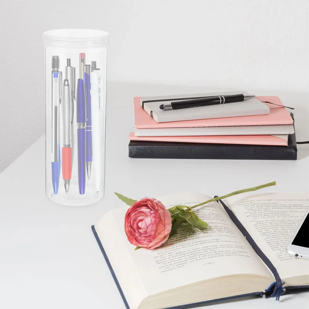 

4pcs Packaging Bottles Transparent Pen Cases Large Capacity Desk Single Pen Holder Accessories