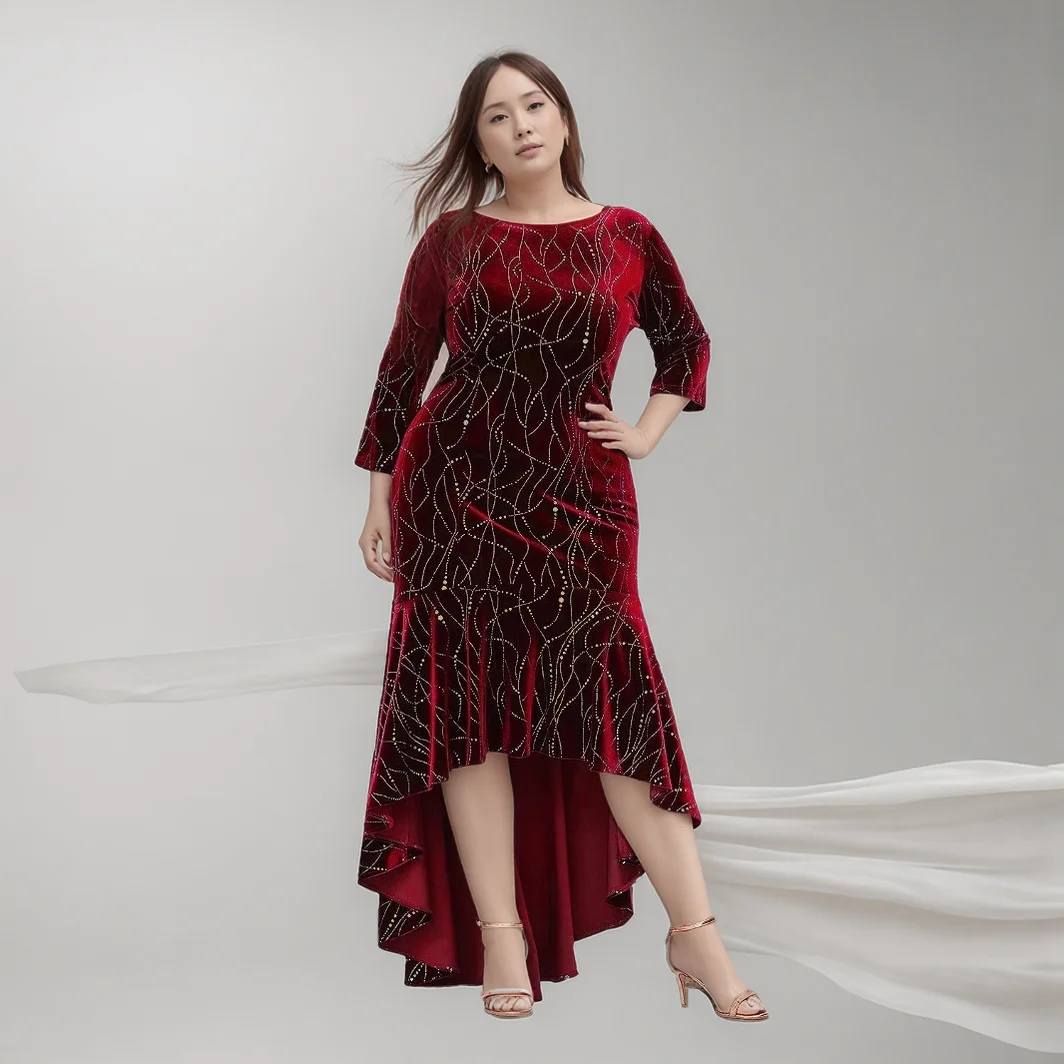 

Женское бархатное платье больших размеров, корейские коктейльные вечерние платья с длинным рукавом, свадебные вечерние платья для гостей, одежда