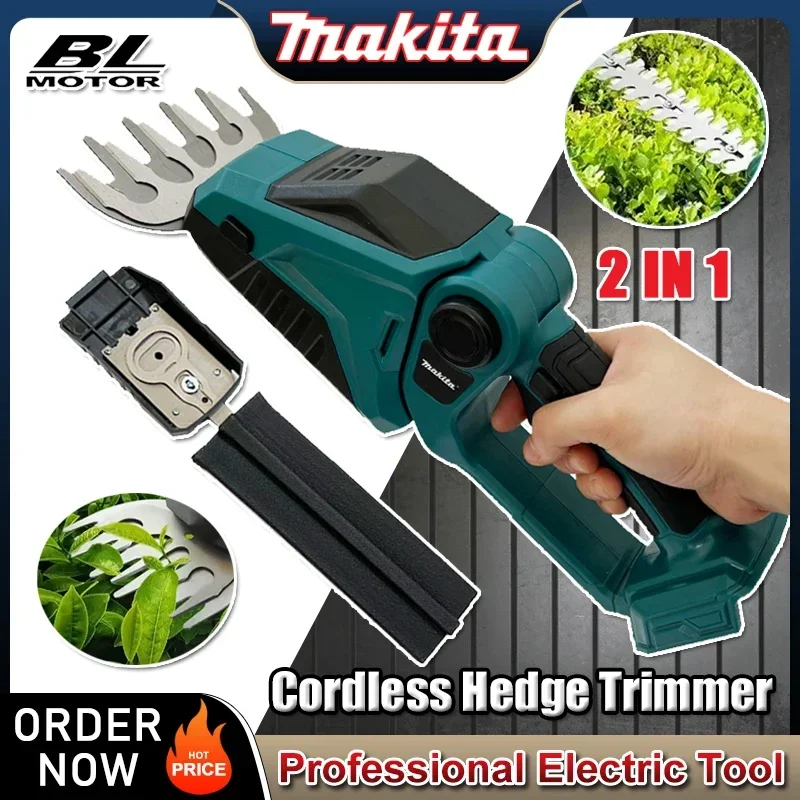Makita Cordless Hedge Trimmer 2-in-1 Mini Handheld Electric Grass Shears Operated Shrubbery Trimmer for Garden for 18V Battery