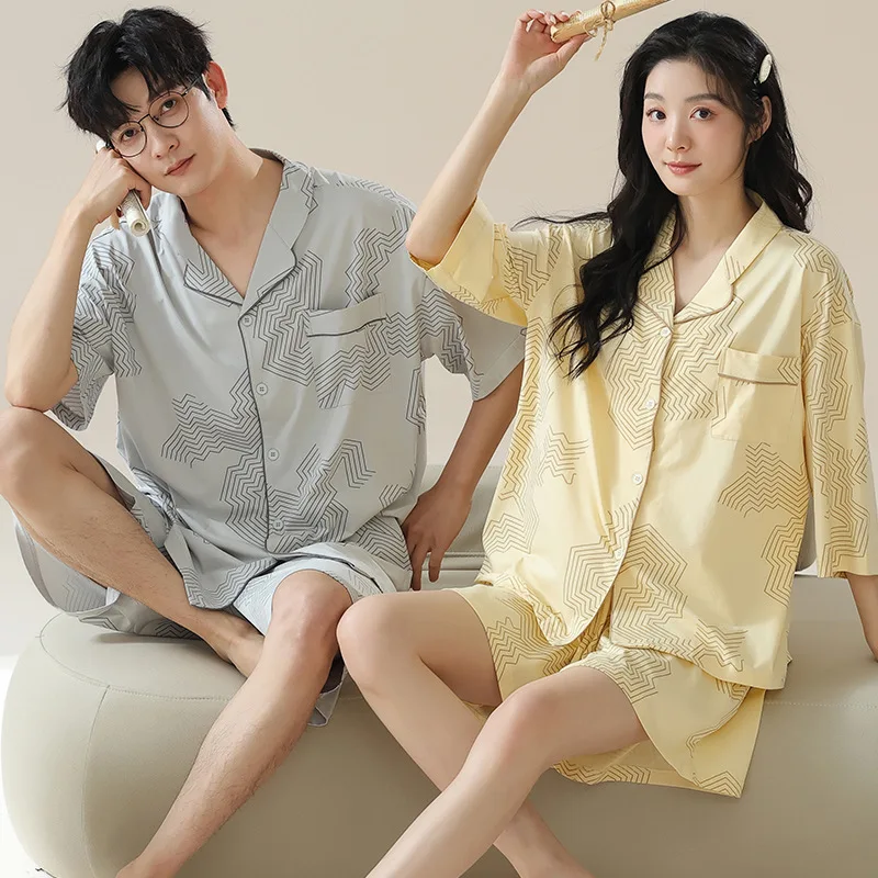 Summer short sleeve shorts Modal Cardigan Pajamas suit Men's Women's Simple Breathable Couple loungewear pijamas para parejas