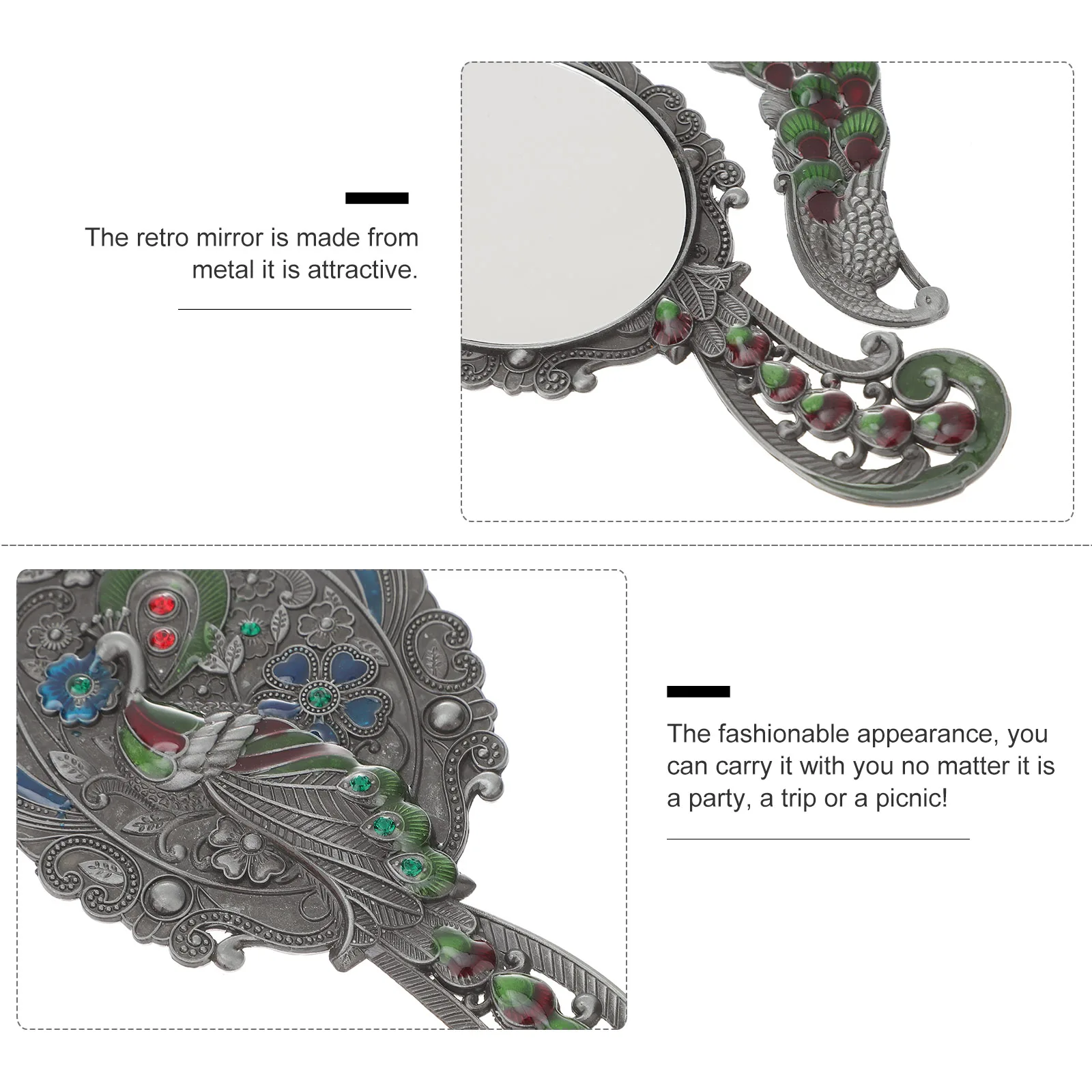2 szt. Mini Zestaw Lusterko i Grzebień Vintage Retro Przenośny Kompakt do Makijażu dla Kobiet Ręczny Toaletnik Idealny na Podróże Opcja Prezentowa