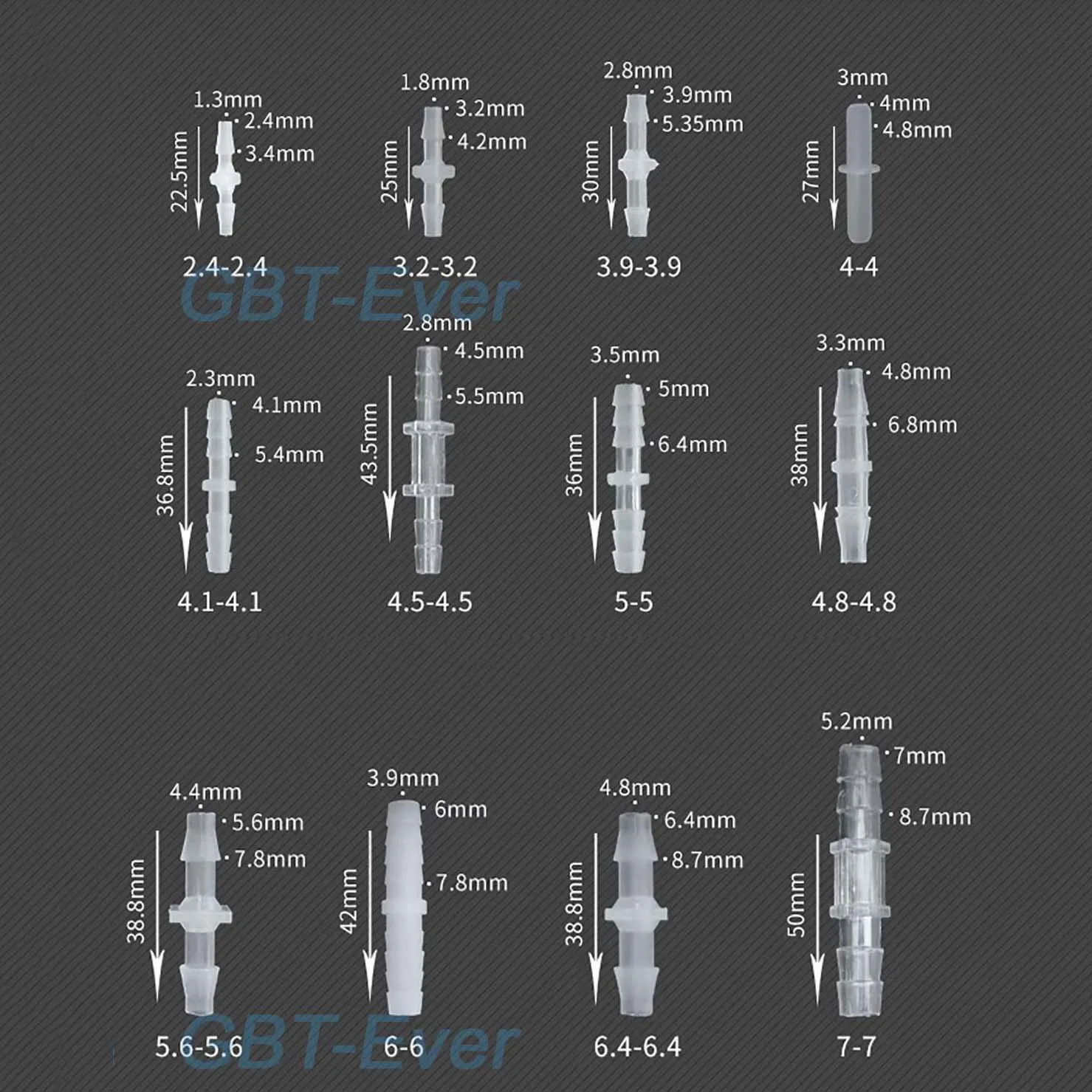 Прямой соединитель для шланга, 10 шт., 2,4-7 мм