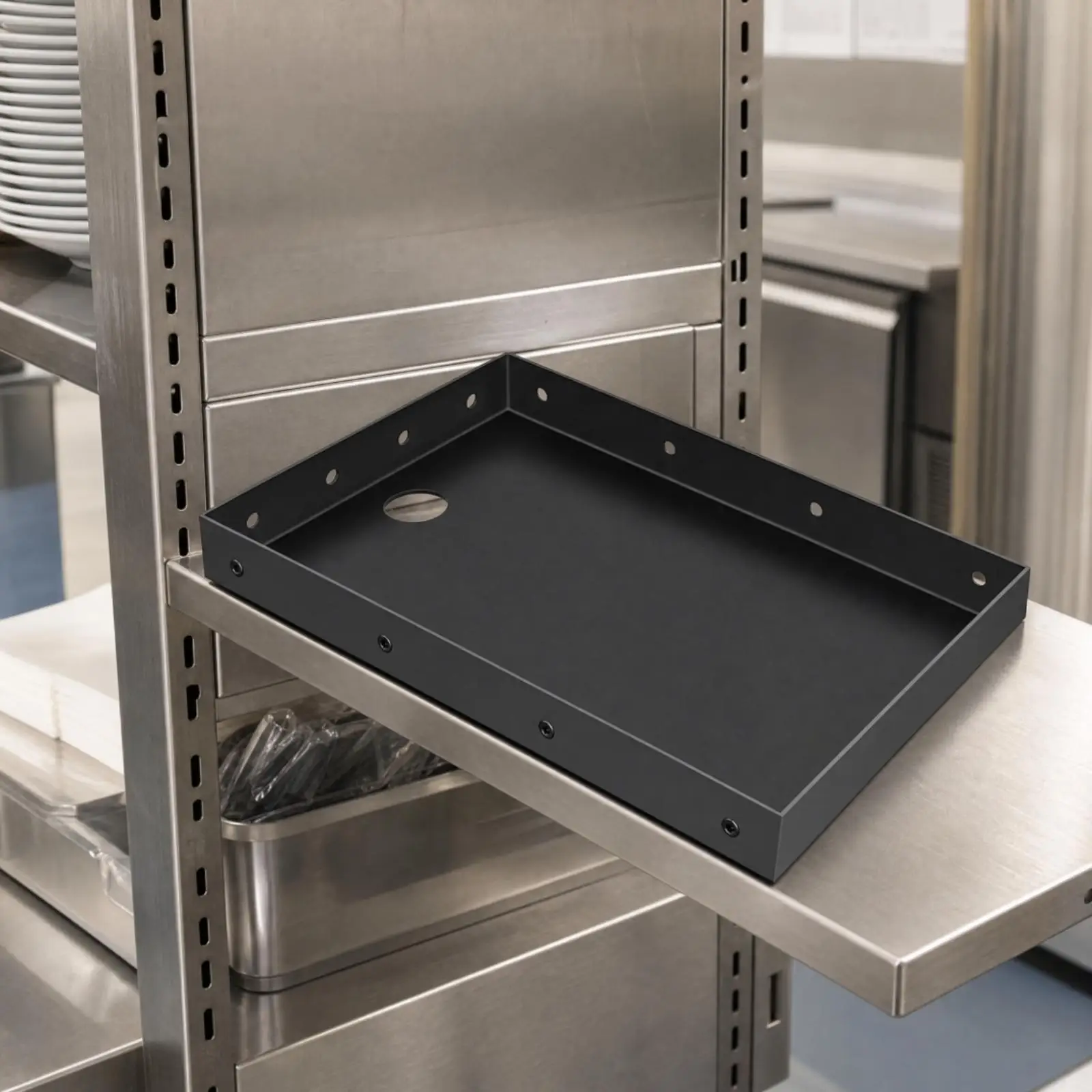 Compact Printer Stand Shelf for POS Equipment Stainless Steel Mounting Tray with Wire Pass
