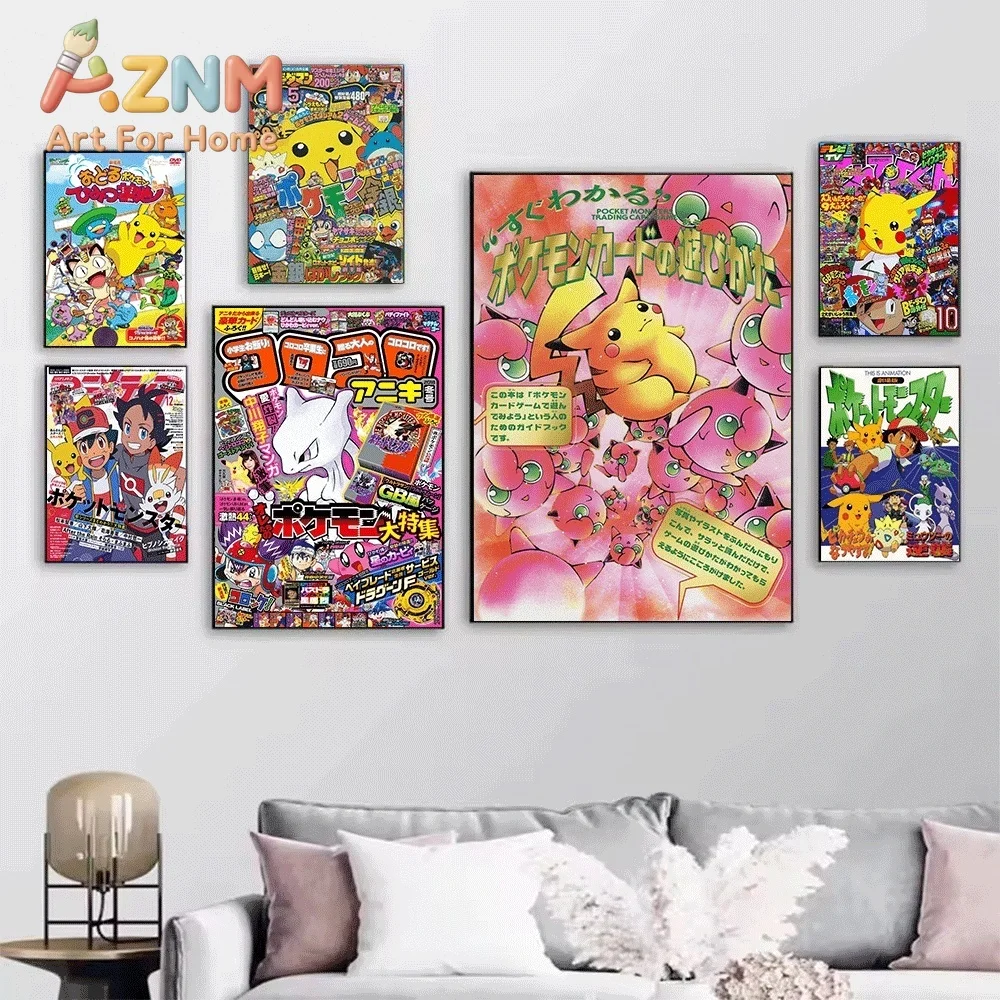 Pokemon Anime Canvas Wall Art No Frame XY Series Pikachu Ash Mega Characters Magazine Style Print Poster for Bedroom Living Ro