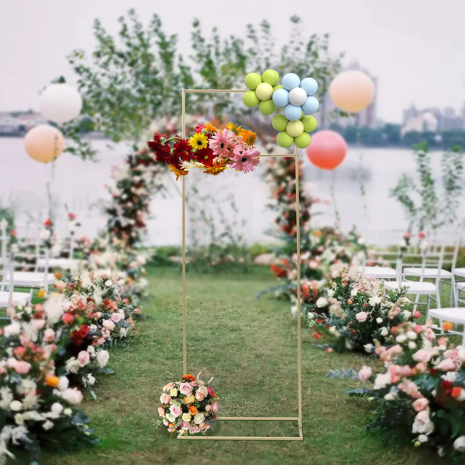 155cm Gold Metal Wedding Arch Frame Garden Backdrop Flower Display Balloon Column Stand Holder for Wedding Party Decor