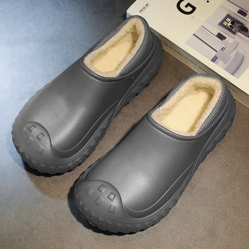 Men\'s Home Clogs 2023 New Winter Garden Clog Plush Warm Lining Waterproof Woman House Warm Shoes High Quality Anti-Slip Green