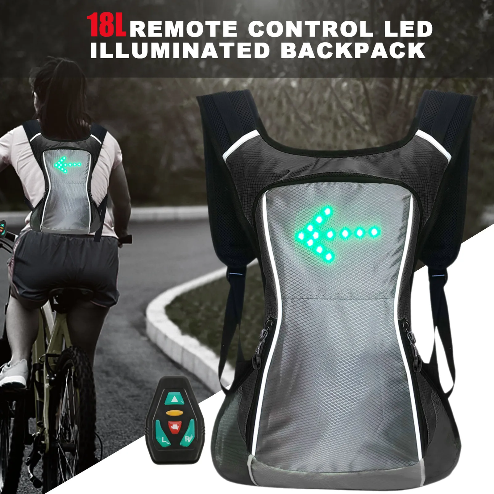 18L LED Turn Signal Cycling Backpack Guiding Light Reflective Bag Pack For Riding Running Camping Waterproof Safety Vest With