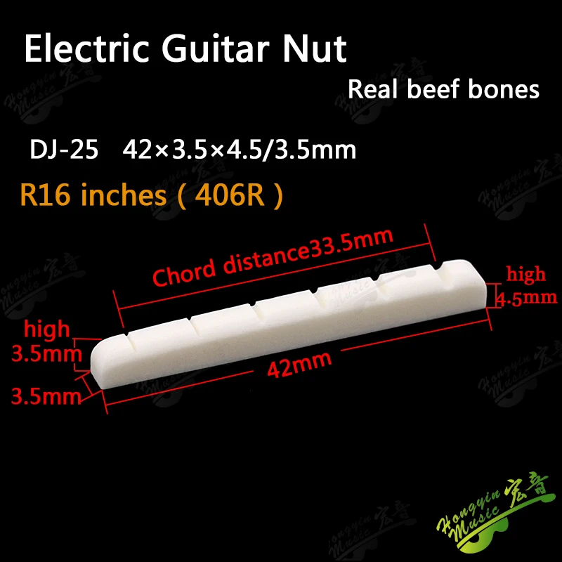 Echter geschlitzter Knochensattel für E-Gitarre, oberes Saitenkissen (unterer flacher Sattel 42/43*3,4*6) HUATOOL – Detail 1