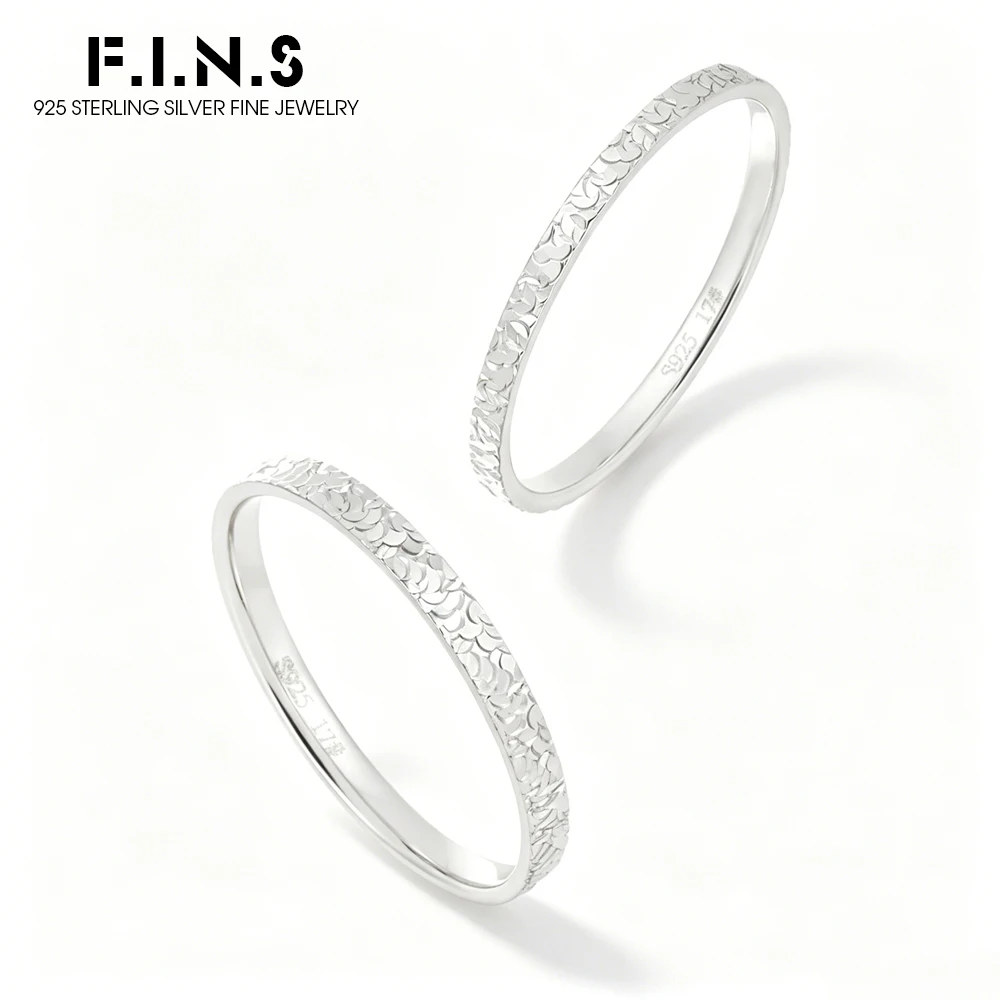 F.I.N.S Original Fashionable Crushed Sparkling S925 Sterling Silver Ring for Women Uneven Plain Finger Minimalist Fine Jewelry