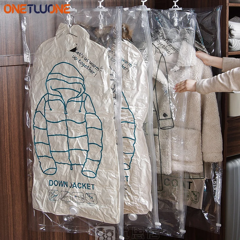 Hanging Vacuum Storage Bags Space Saver Bags Vacuum Seal Storage Bag for Suits Dress Coats Jackets Closet Organizer and Storage