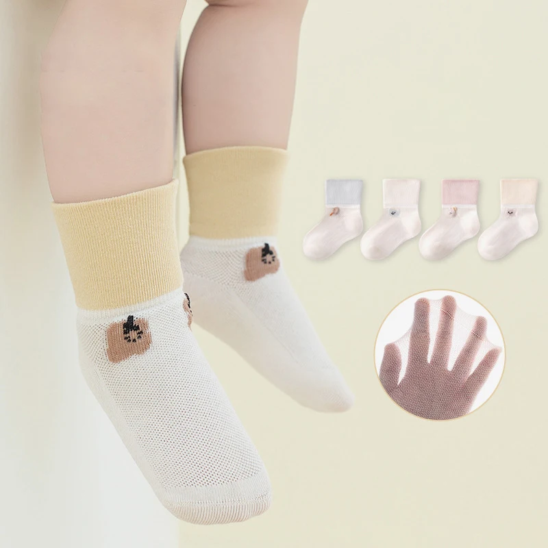 Lot de 3 paires de chaussettes mi-longues pour nouveau-né garçon et fille, vêtement d'été en coton respirant et maille fine pour enfant de 0 à 5 ans, nouvelle collection 2024