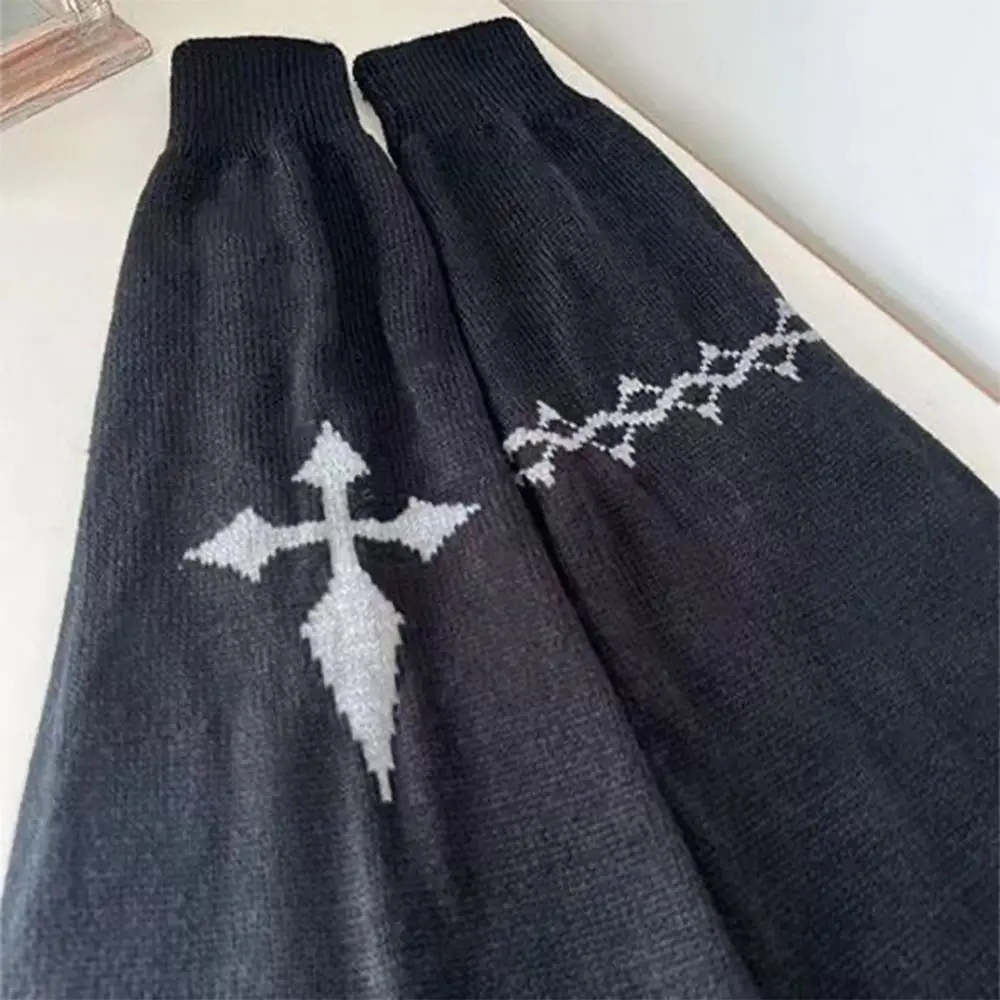 Kawaii Warm Material Women Leg Warmers Knitted Streetwear Stackable Pile Socks Asymmetric Cross JK Leg Covers Y2k Style