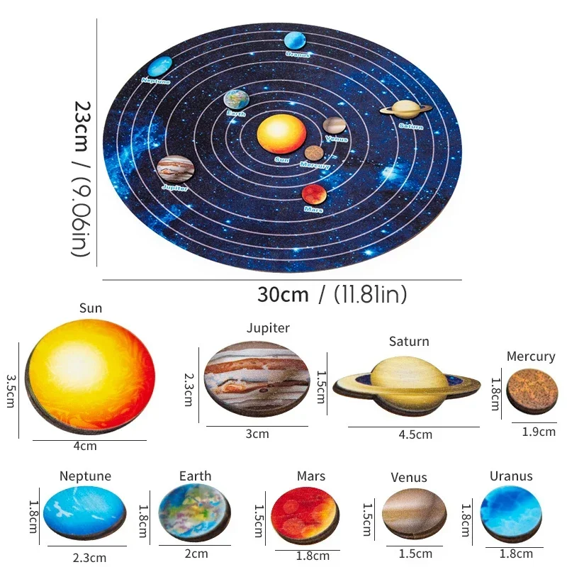 Montessori Zonnestelsel Puzzel Speelgoed voor Kinderen Jongen Meisje Houten Planeten Jigsaw Bordspel Speelgoed Astronomie Educatief Speelgoed