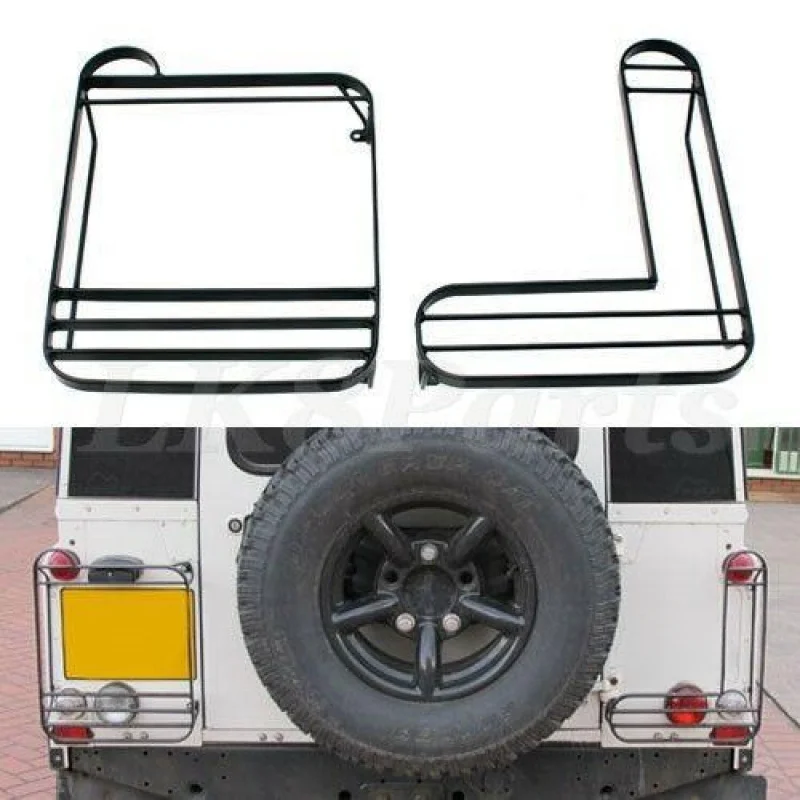 For Defender 90 110 Black Powder Coated Steel Rear Light Guard Cover Includes L-Shaped
