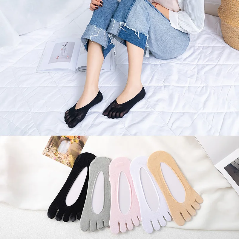 

5 Pair Spring and Summer New Five Finger Socks Women's Split Toe Socks Shallow Heel Anti Stripping Silicone Five Finger Socks