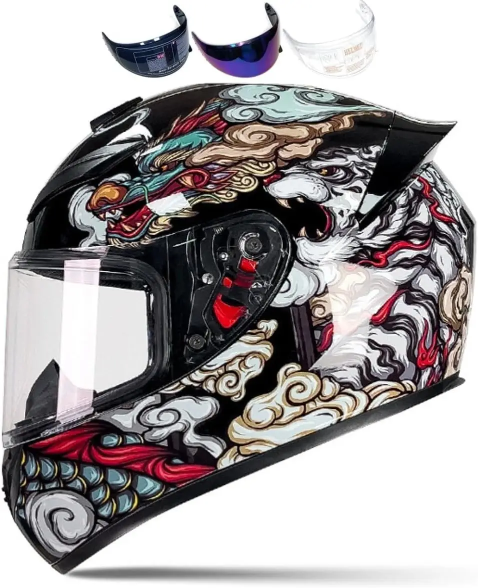 

Full Face Motorcycle Helmet Racing Motocross Helmets with Pinlock Compatible Clear Tinted Visors DOT Model Approved Street Bike