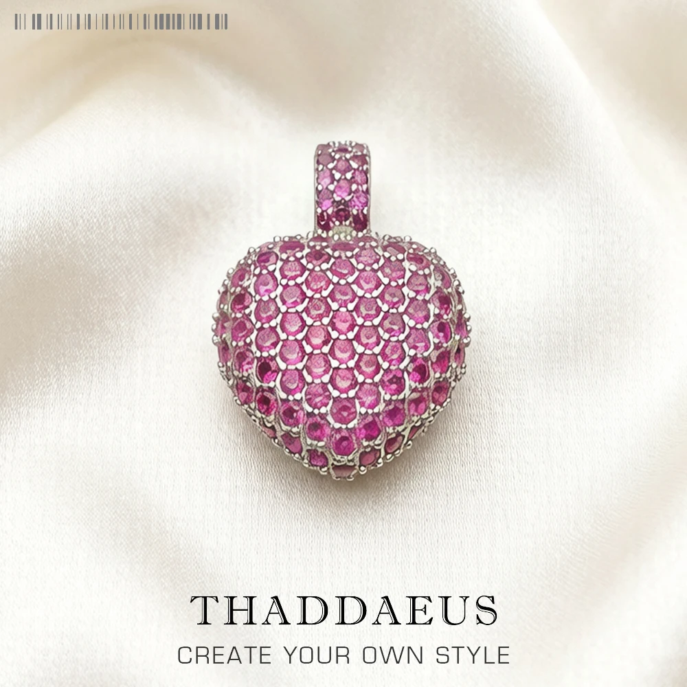 Pendant Red CZ Heart Spring Brand Fashion Romantic Jewelry Europe Style Bijoux Accessories Gift For  Soul Woman