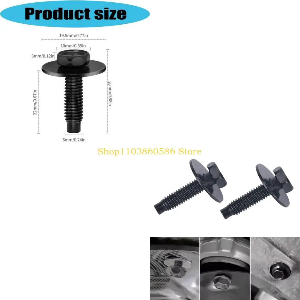 242A Wide Washer Head Automotive Bolts 6 mm 50 Count, Galvanized Steel Replacement Fasteners for Panel Trim, Cover Mounting and