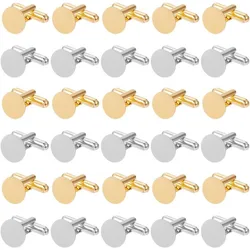 30 Pcs 2 Colors Brass Blank Cufflinks Golden Platinum Flat Round Cuff Links Business Elegant Gift for Men DIY Crafting