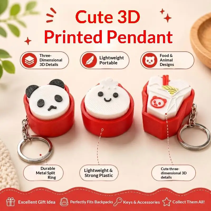 New 1Pc 3.3Cm 3D Printed PLA Panda Head Fidget Keychain Press Click Stress Relief Bag Pendant