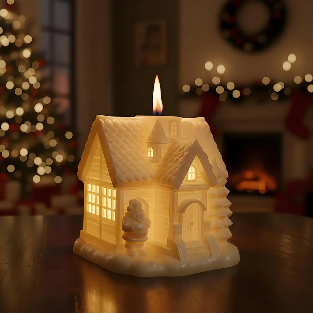 Christmas Snow House Candle Silicone Mold DIY Miniature Christmas Tree Candle Plaster Ornament Candle Molds Making Supplies