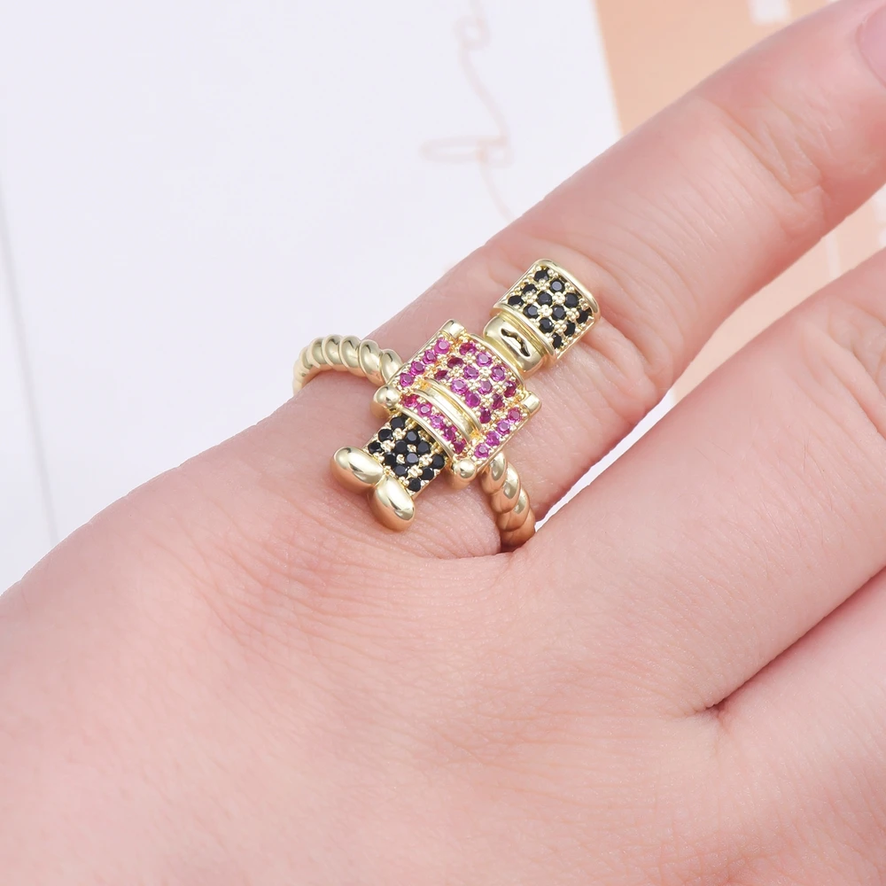 Nutcracker Colorful Crystal Adjustable Ring Sparkling Luxury Cartoon Jewelry Accessories Opening Ring for Women Girls Gift