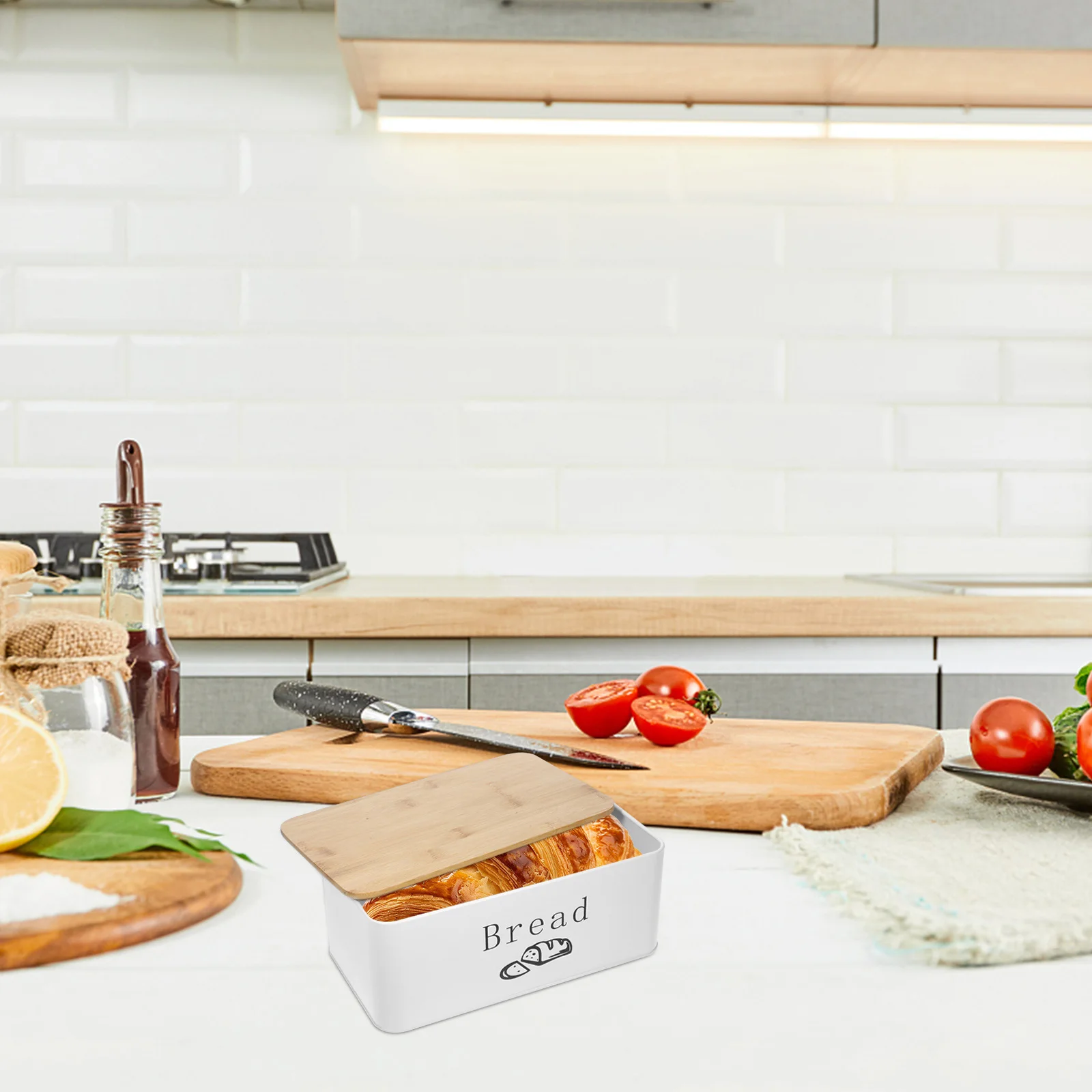 

Bread Box for Kitchen Counter 1Pc Black Carbon Steel Bamboo Large Capacity Storage Container Easy Clean Compact