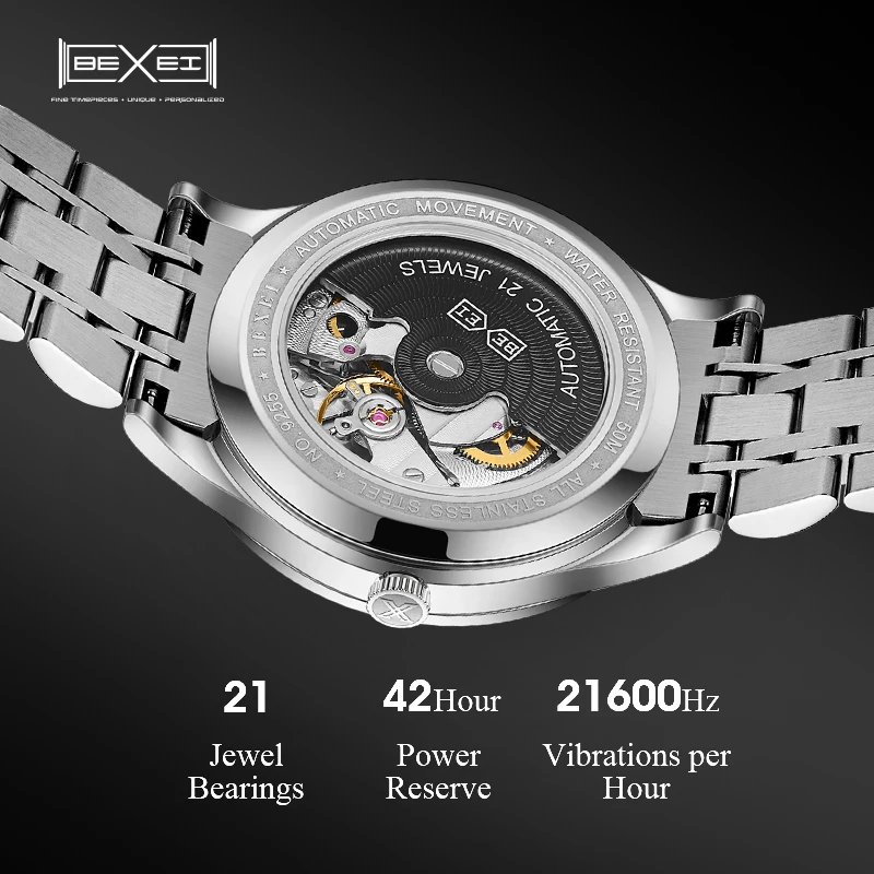 BEXEI 9259 Displays for date day of the week mechanical Automatic Movement Roman Numerals Man watch sapphire Crystal