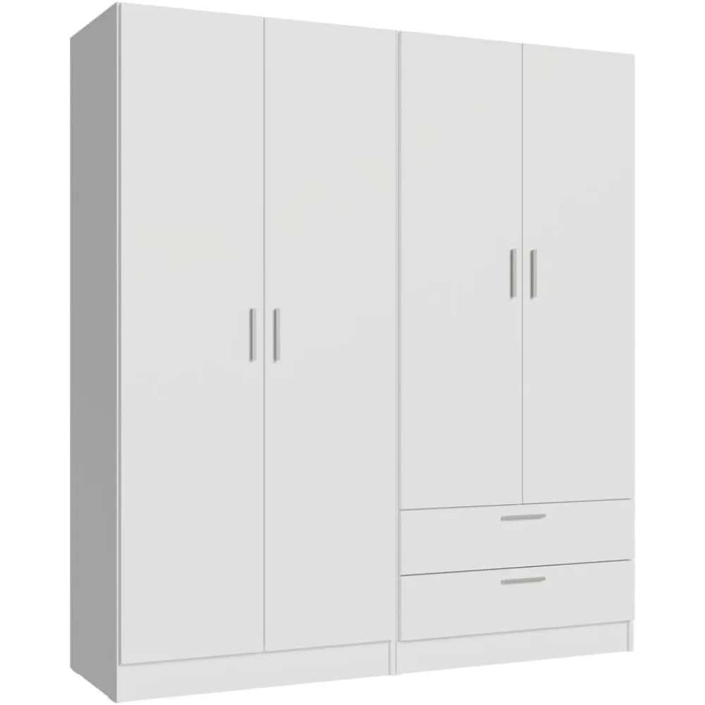 

4 Doors 2 Drawers Wardrobe Set Armoire Closet Bedroom Storage Cabinet with Shelves and Hanging Space 63" L Wooden Clothing