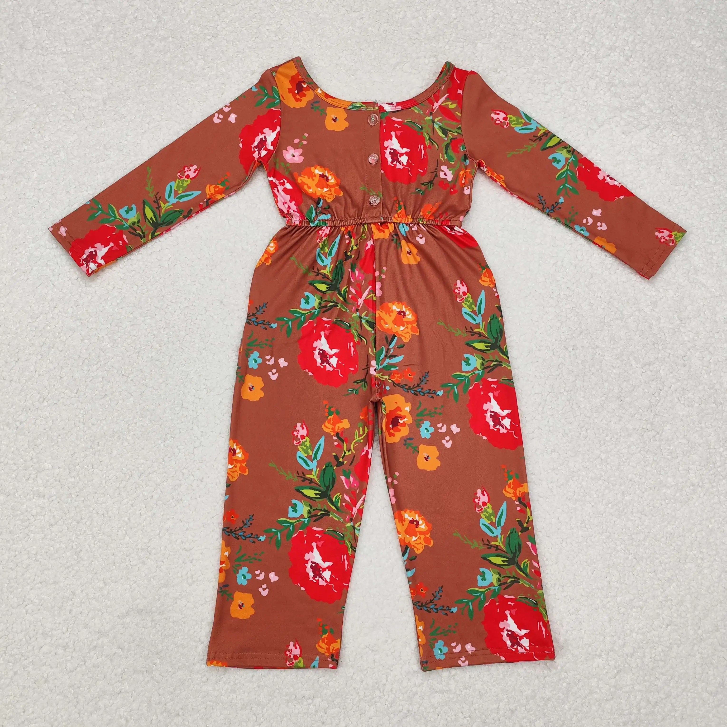 

NEW rts Infant Girls Winter Jumpsuit Wholesale Boutique Kids Girls Red Flower Pattern Long Sleeve Jumpsuit