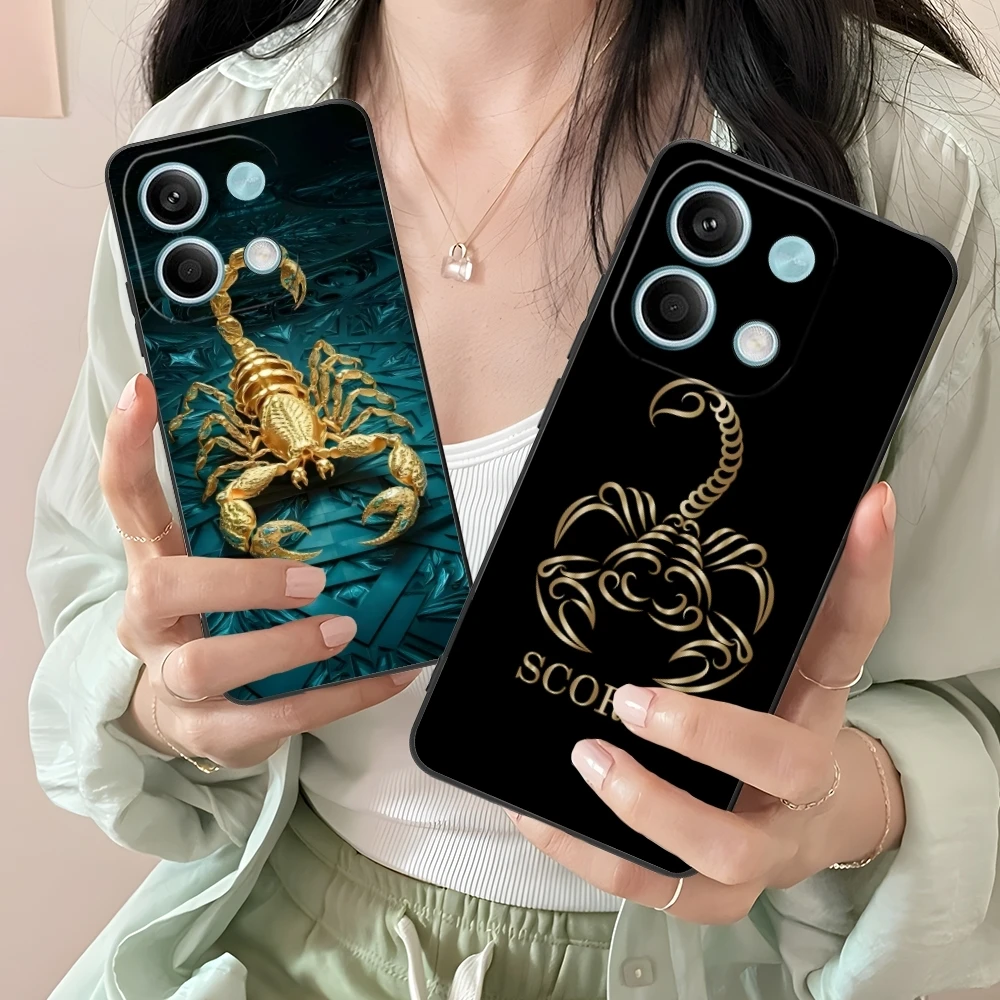 Colored Golden Scorpio Mobile Cell Phone Case for Xiaomi Redmi 14 13 13C 12 12C 10 10C A1 A2 A3 Plus 5G Black Phone Cover Shell